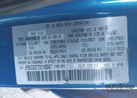 2013 Mazda Cx-5 Touring z USA, uszkodzony, nr VIN JM3KE2CE7D0165697